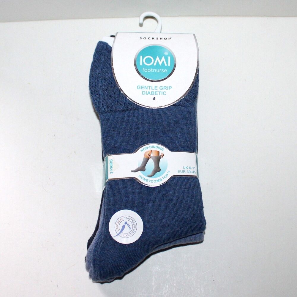 3 Pairs IOMI Diabetic Socks Men Foot Nurse blue black one size 7 - 11.5 Ankle